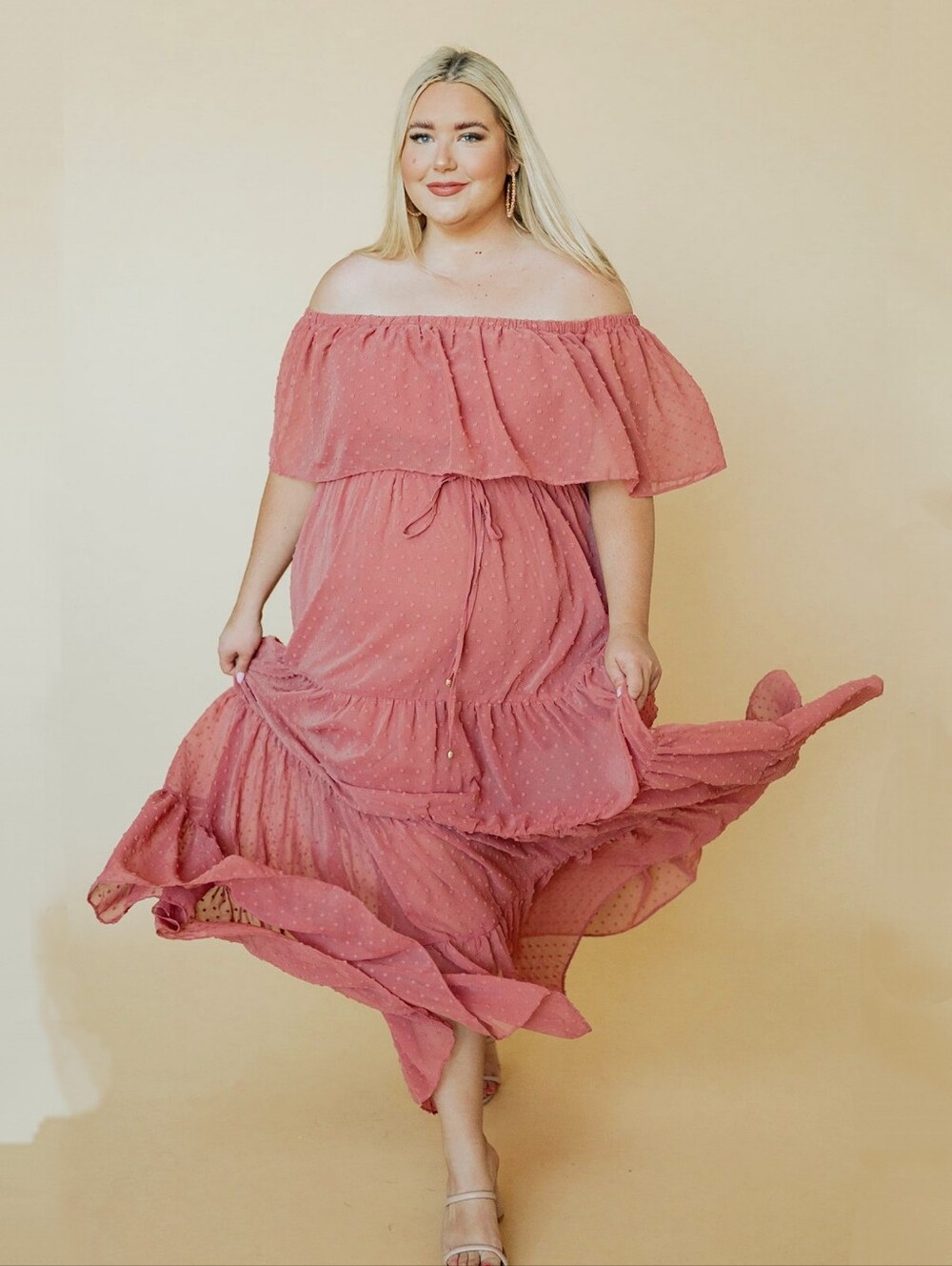 Baltic Born Salmon Pink Swiss Dot Off Shoulder Maxi Dress 3XL Wedding Guest Boho